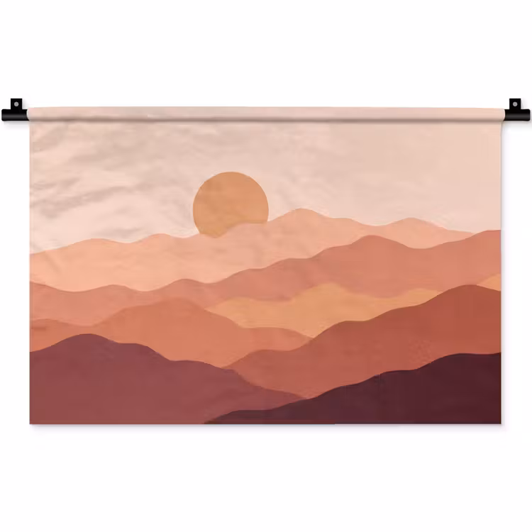 Natuur - Heuvels - Abstract - Modern - Oranje Wandkleed katoen klein -zz3d