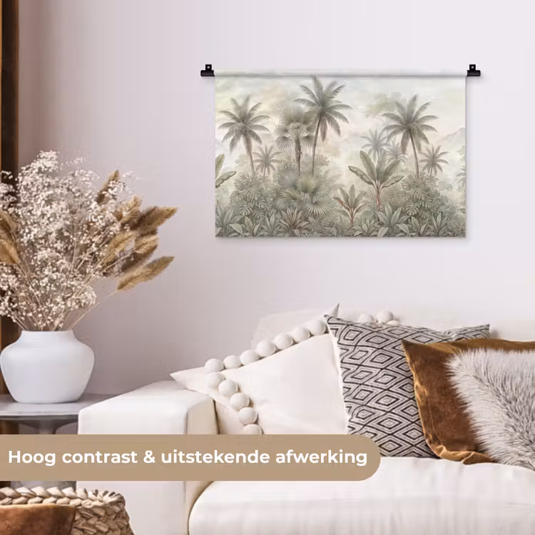 Natuur - Tropisch bos - Landschap - Aquarel - Groen Wandkleed katoen klein -sfeer1