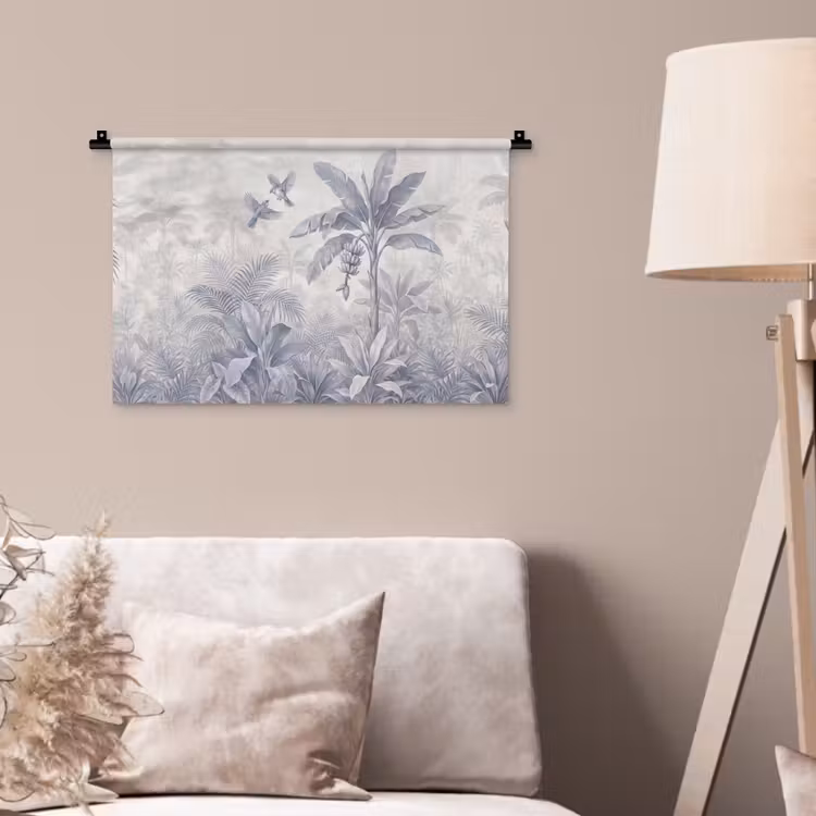 Natuur - Vogel - Jungle - Illustratie - Blauw Wandkleed katoen klein -sfeer4