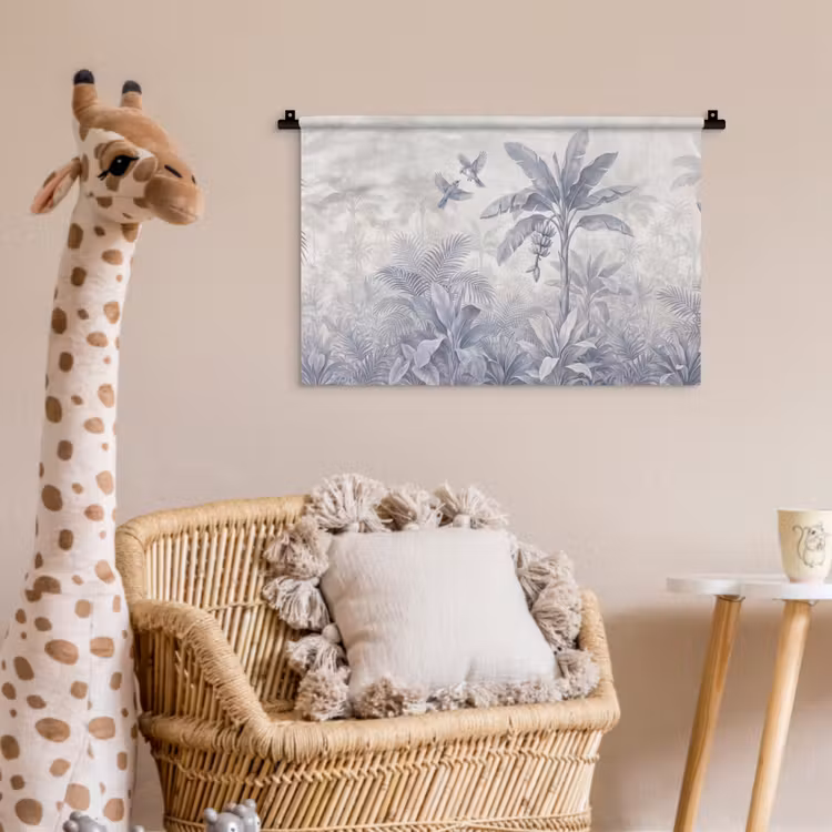 Natuur - Vogel - Jungle - Illustratie - Blauw Wandkleed katoen klein -wsfeer5_kind