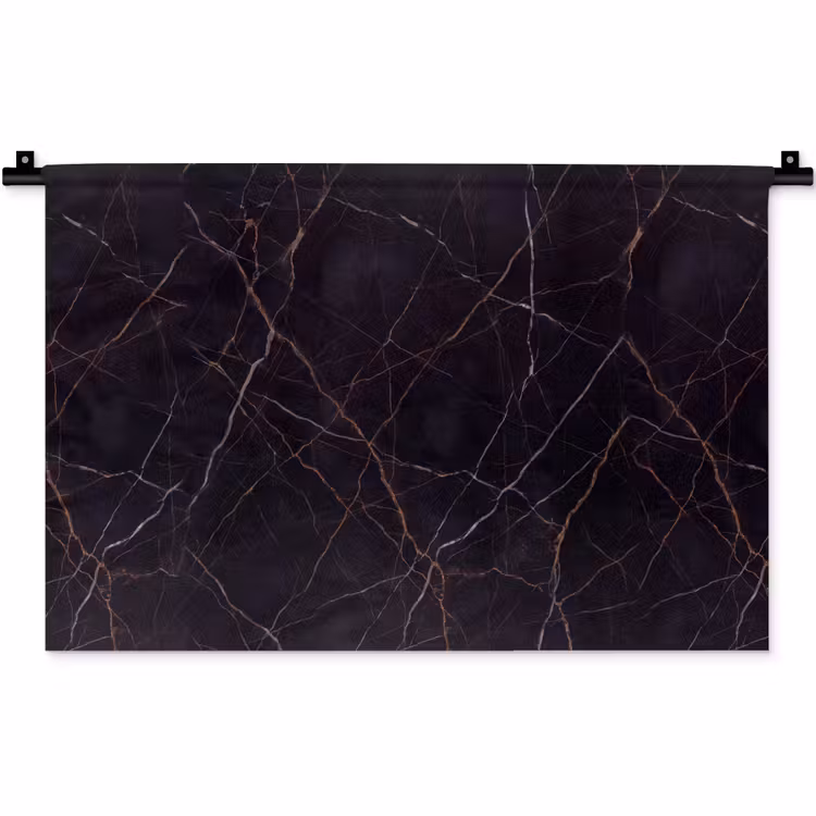 Natuursteen - Marmerpatroon - Abstract - Modern - Zwart - Goud Wandkleed katoen klein -zz3d