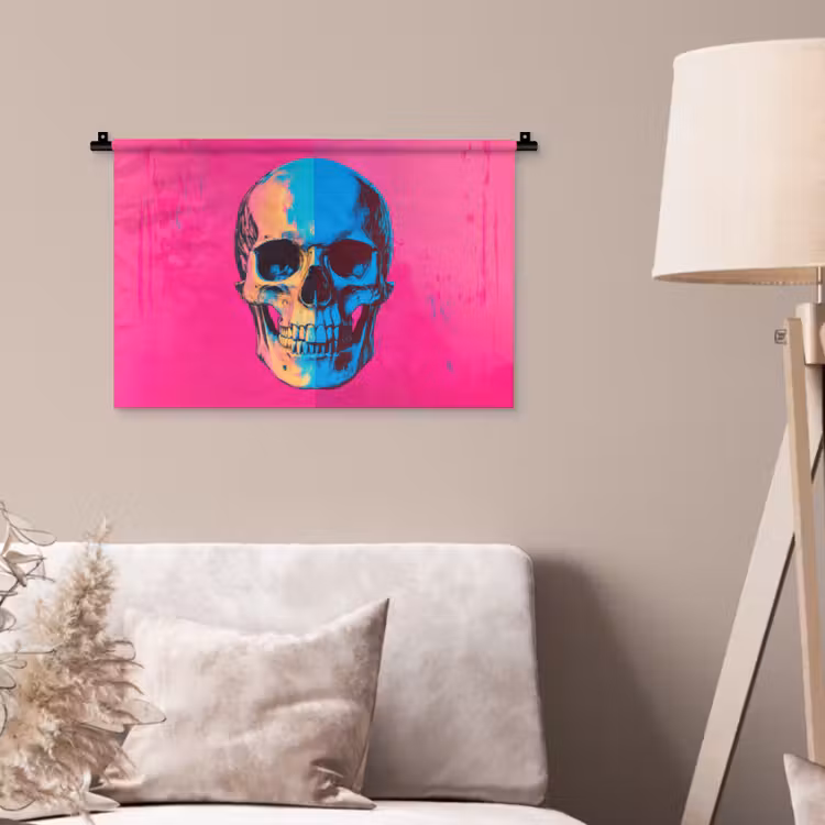 Neon - Blauw - Pop-art - Schedel Wandkleed katoen klein -sfeer4