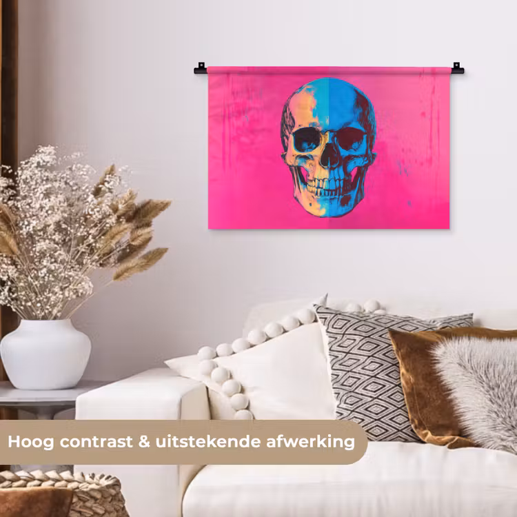 Neon - Blauw - Pop-art - Schedel Wandkleed katoen klein -sfeer1