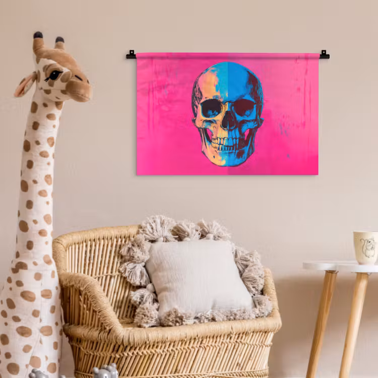 Neon - Blauw - Pop-art - Schedel Wandkleed katoen klein -wsfeer5_kind