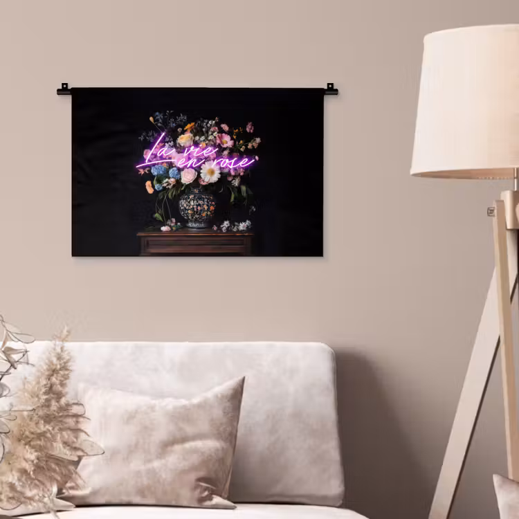 Neon - Vaas - Bloemen Wandkleed katoen klein -sfeer4