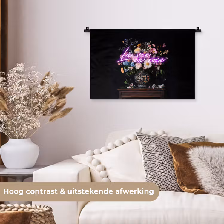 Neon - Vaas - Bloemen Wandkleed katoen klein -sfeer1