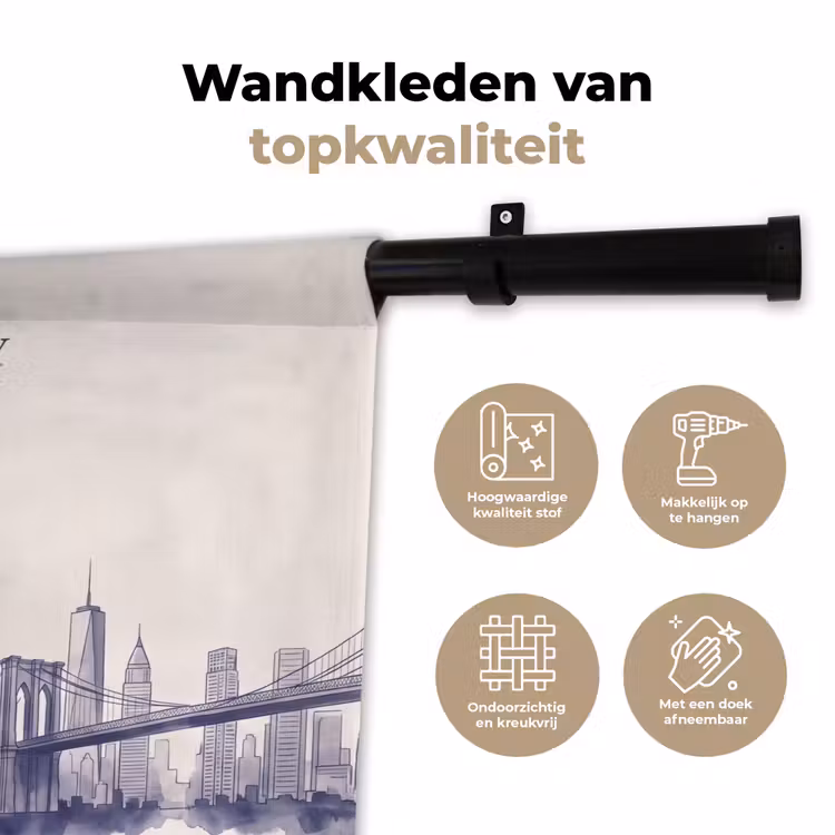 New York - Vrijheidsbeeld - Skyline - Illustratie - Blauw Wandkleed katoen klein -sfeer2