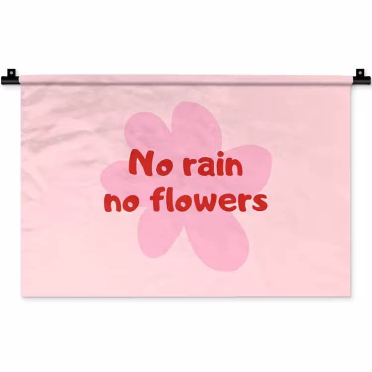No rain no flowers - Bloem - Roze Wandkleed katoen klein -zz3d