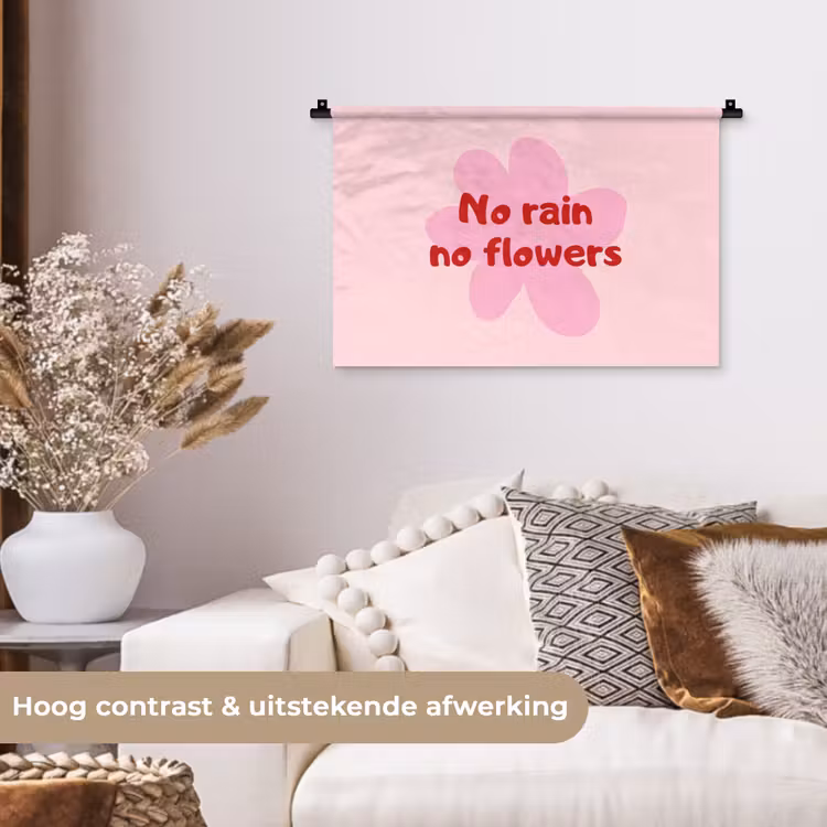 No rain no flowers - Bloem - Roze Wandkleed katoen klein -sfeer1