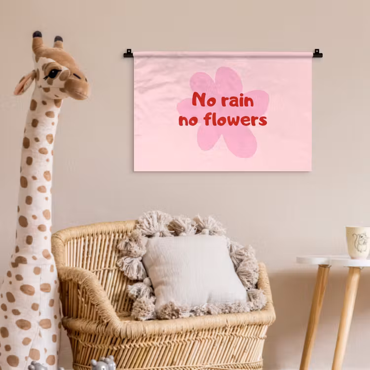 No rain no flowers - Bloem - Roze Wandkleed katoen klein -wsfeer5_kind