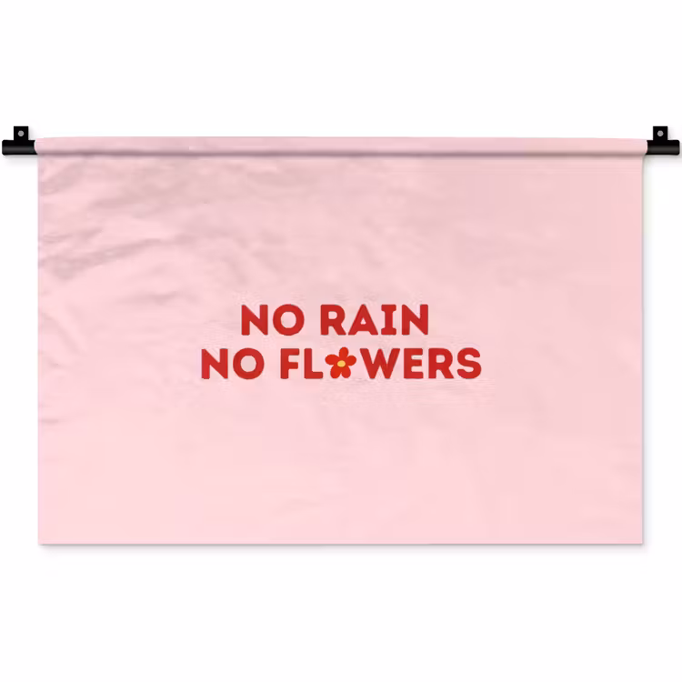No rain no flowers - Minimalistisch - Roze - Bloem Wandkleed katoen klein -zz3d