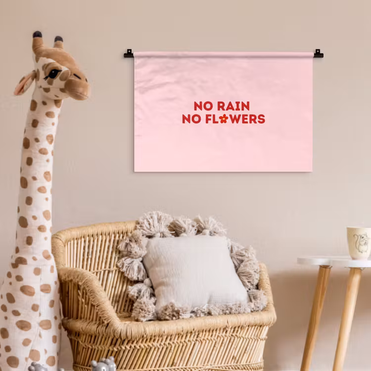 No rain no flowers - Minimalistisch - Roze - Bloem Wandkleed katoen klein -wsfeer5_kind