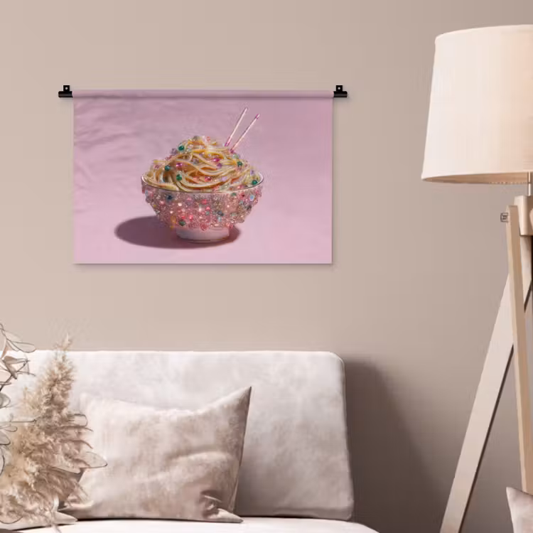 Noodles - Edelstenen - Stokjes - Roze Wandkleed katoen klein -sfeer4