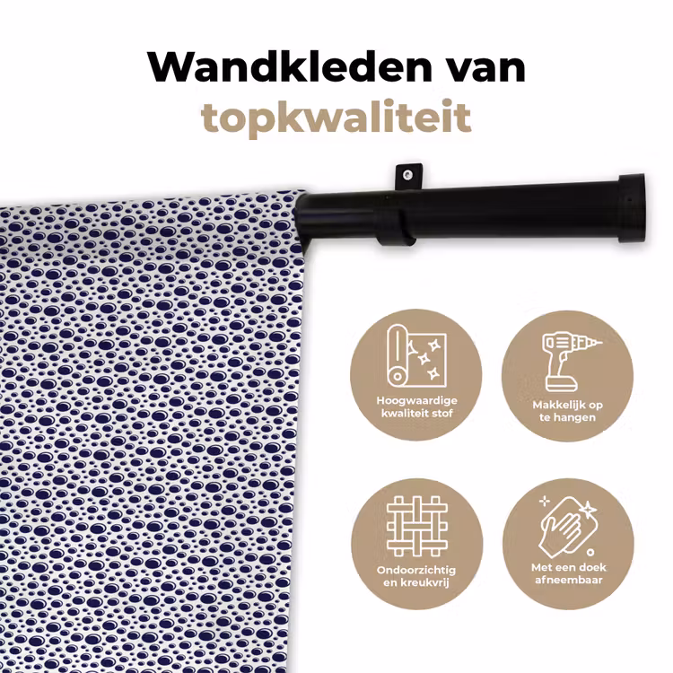 Oceaan - Bubbel - Blauw - Wit Wandkleed katoen klein 269 -sfeer2