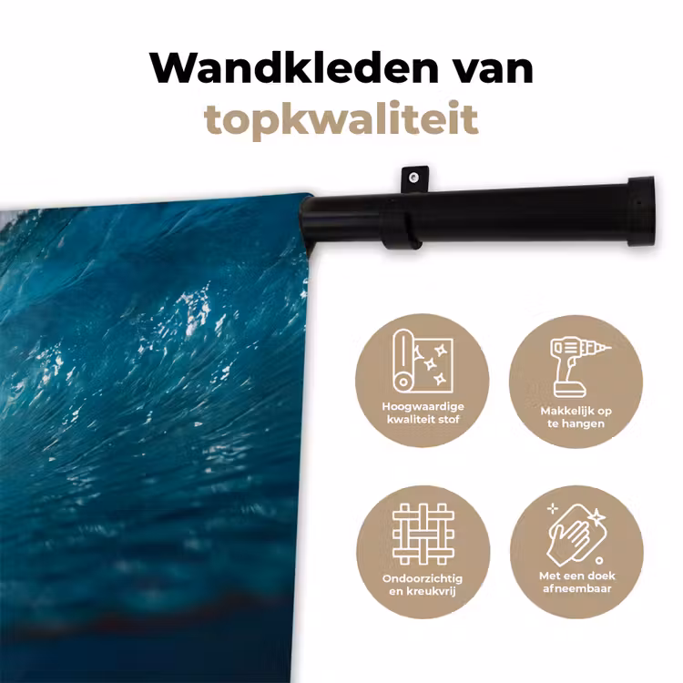 Oceaan - Golf - Strand - Natuur - Blauw Wandkleed katoen klein -sfeer2