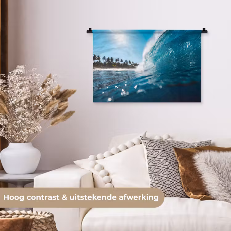 Oceaan - Golf - Strand - Natuur - Blauw Wandkleed katoen klein -sfeer1