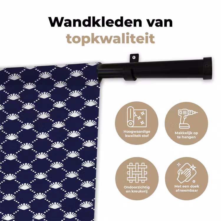 Oceaan - Schelp - Blauw - Wit Wandkleed katoen klein 269 -sfeer2