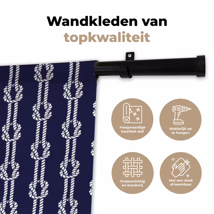 Oceaan - Touw - Blauw - Wit Wandkleed katoen klein 269 -sfeer2
