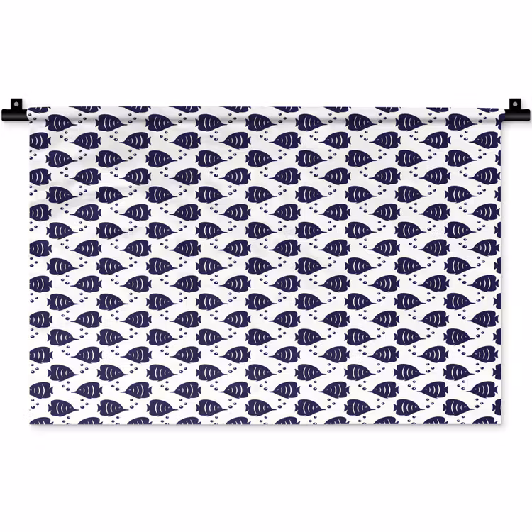 Oceaan - Vis - Blauw - Wit Wandkleed katoen klein 269 -zz3d