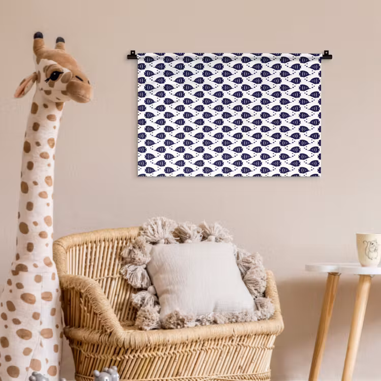 Oceaan - Vis - Blauw - Wit Wandkleed katoen klein 269 -wsfeer5_kind