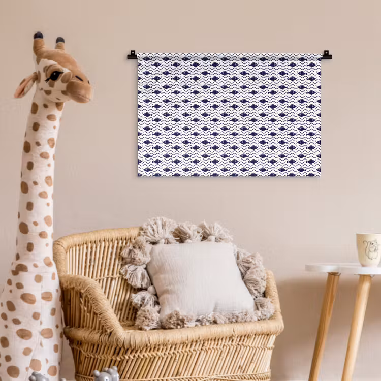 Oceaan - Visachtig - Blauw - Wit Wandkleed katoen klein 269 -wsfeer5_kind