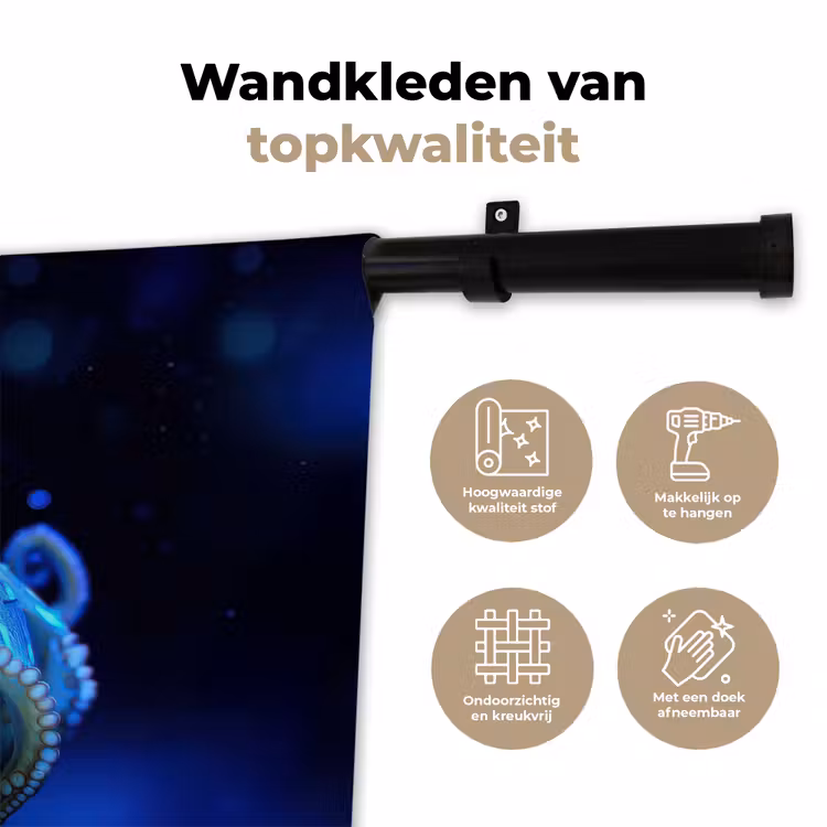 Octopus - Stippen - Blauw - Zee Wandkleed katoen klein -sfeer2