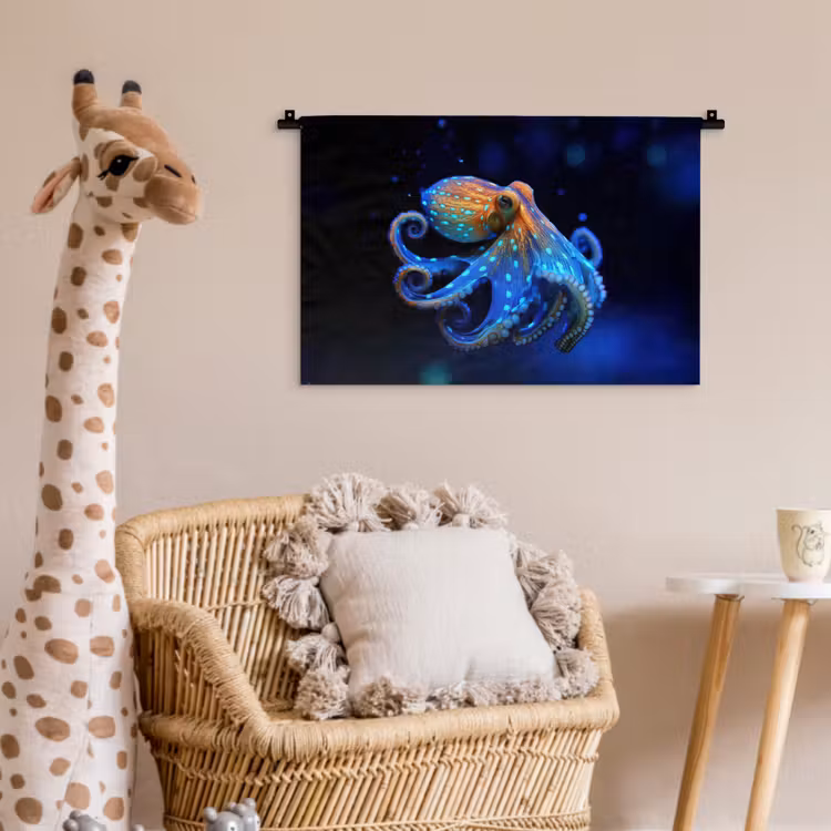 Octopus - Stippen - Blauw - Zee Wandkleed katoen klein -wsfeer5_kind