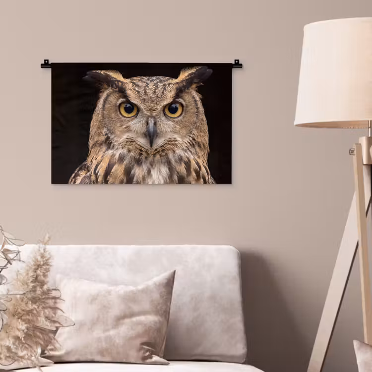 Oehoe - Uil - Portret - Bruin Wandkleed katoen klein -sfeer4