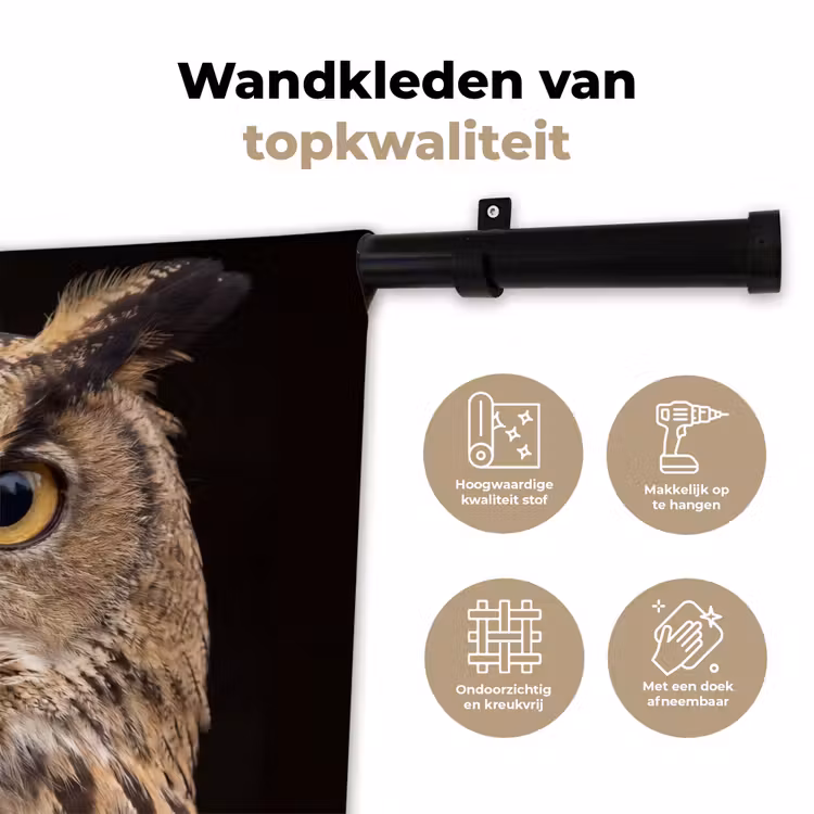 Oehoe - Uil - Portret - Bruin Wandkleed katoen klein -sfeer2