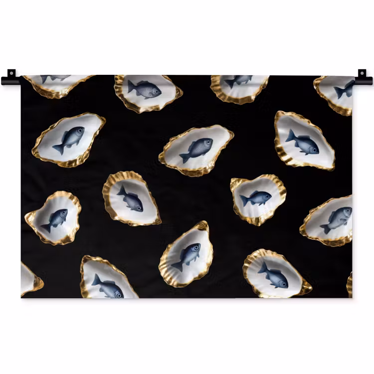 Oesters - Vissen - Blauw - Goud Wandkleed katoen klein -zz3d
