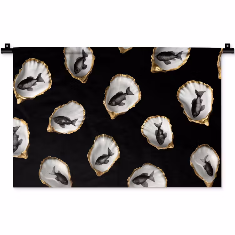 Oesters - Zwart - Vissen - Goud Wandkleed katoen klein -zz3d