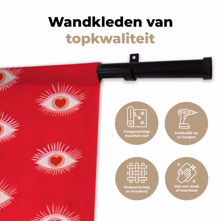 Ogen - Hart - Abstract - Rood - Roze Wandkleed katoen klein 269 -sfeer2