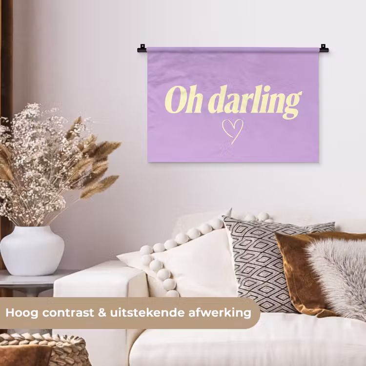 Oh darling - Hart - Paars Wandkleed katoen klein -sfeer1