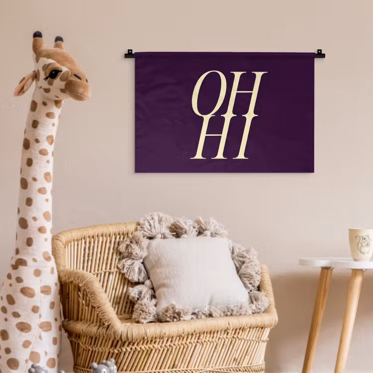 Oh hi - Paars - Minimalistisch Wandkleed katoen klein -wsfeer5_kind