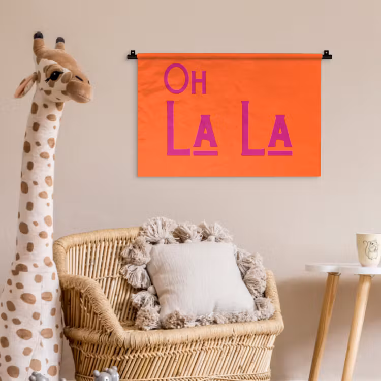 Oh la la - Oranje - Roze - Scheeflettertype Wandkleed katoen klein -wsfeer5_kind