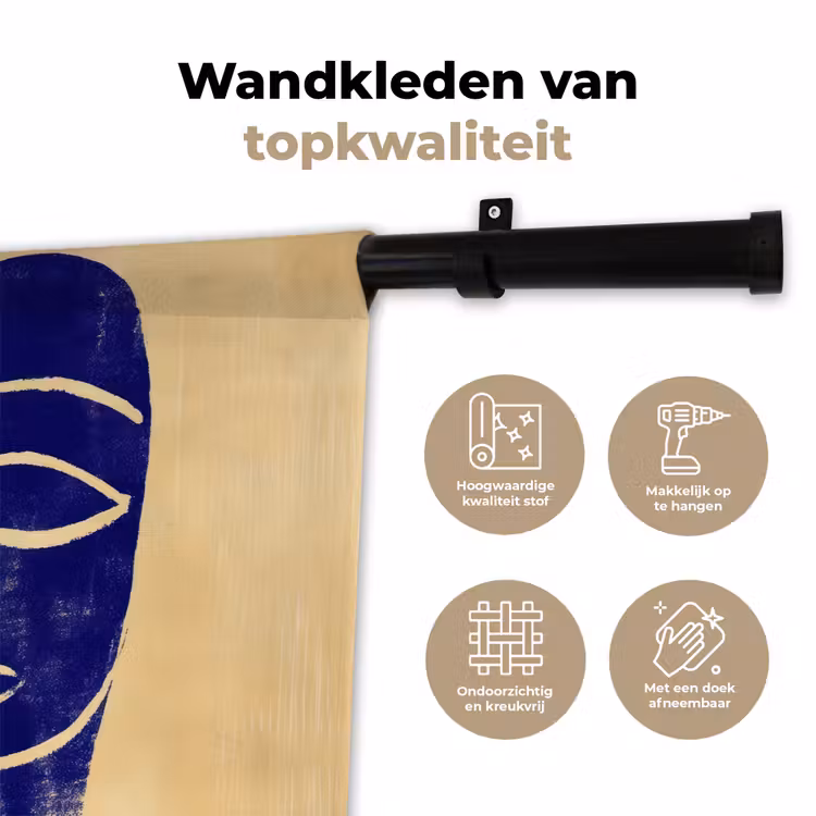 Okergeel - Blauw - Eenvoudige lijnen Wandkleed katoen klein -sfeer2