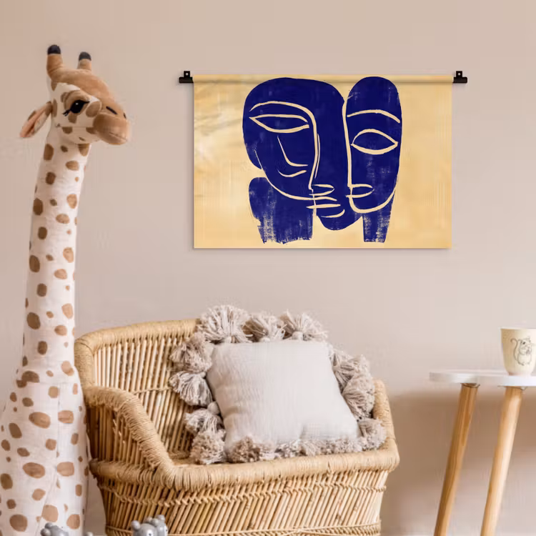 Okergeel - Blauw - Eenvoudige lijnen Wandkleed katoen klein -wsfeer5_kind