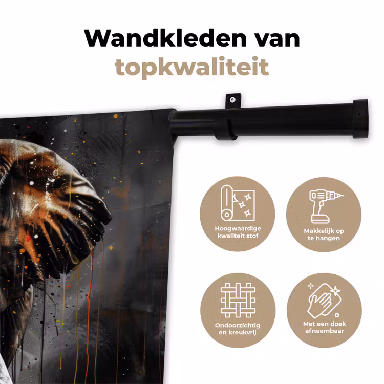 Olifant - Watercolor - Wilde dieren - Luxe Wandkleed katoen klein -sfeer2