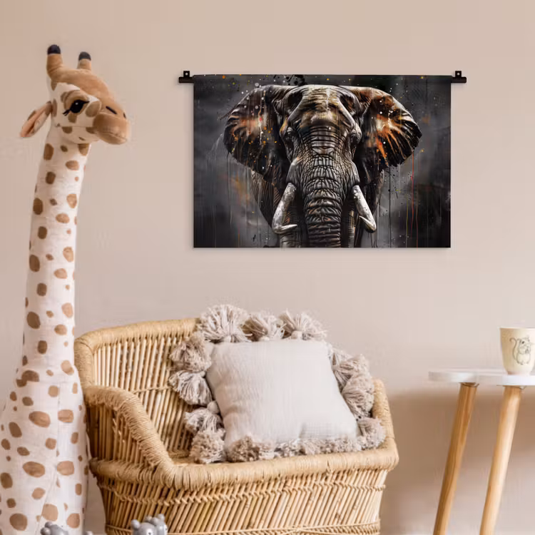Olifant - Watercolor - Wilde dieren - Luxe Wandkleed katoen klein -wsfeer5_kind