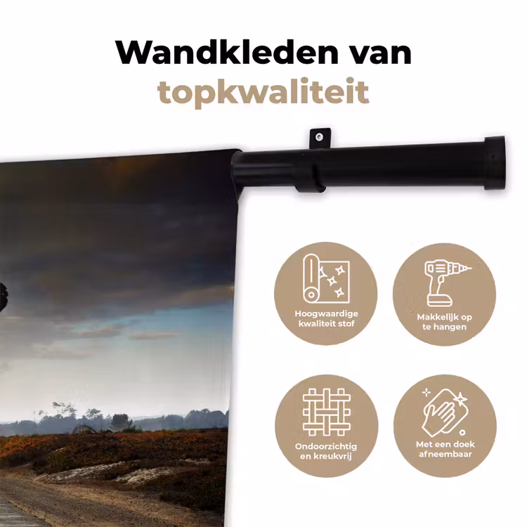 Olifant - Weg - Dieren - Zonsondergang - Landschap Wandkleed katoen klein -sfeer2