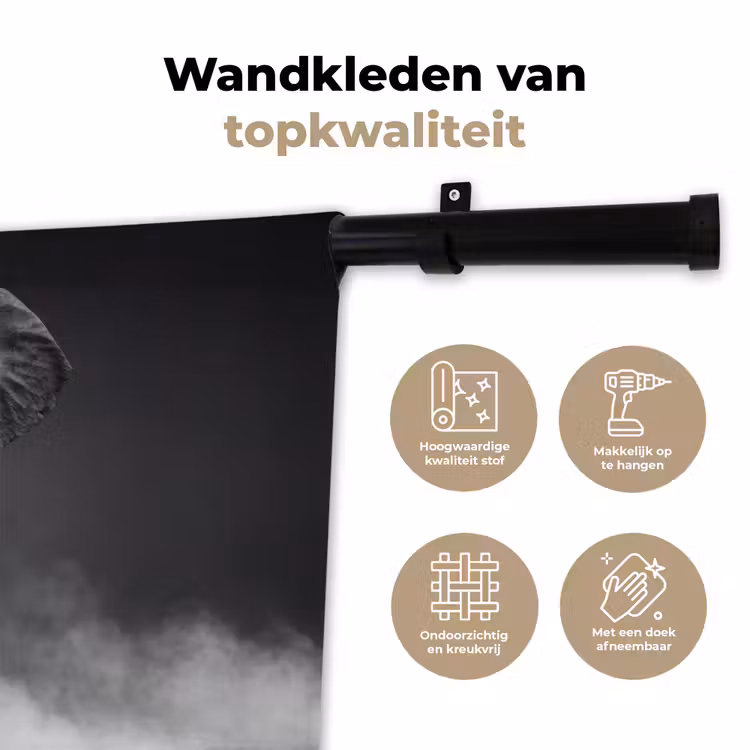 Olifant - Zwart - Wit - Rook Wandkleed katoen klein -sfeer2
