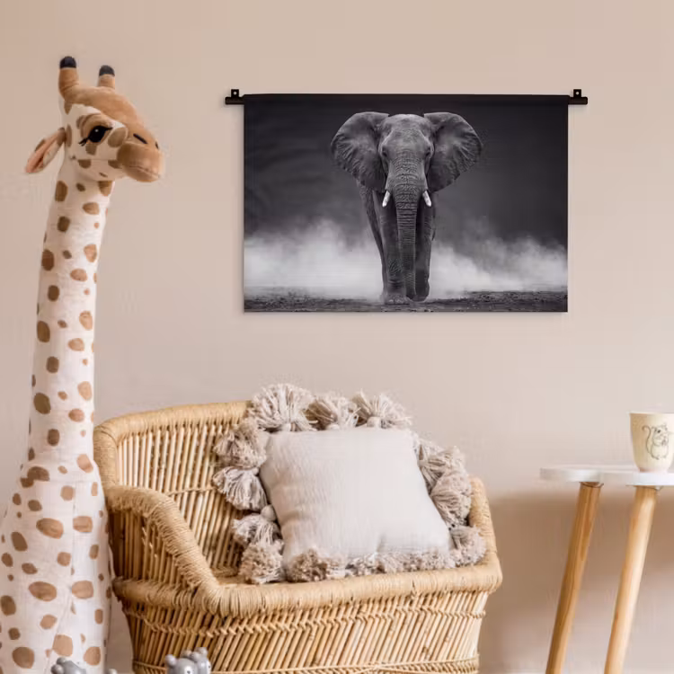 Olifant - Zwart - Wit - Rook Wandkleed katoen klein -wsfeer5_kind