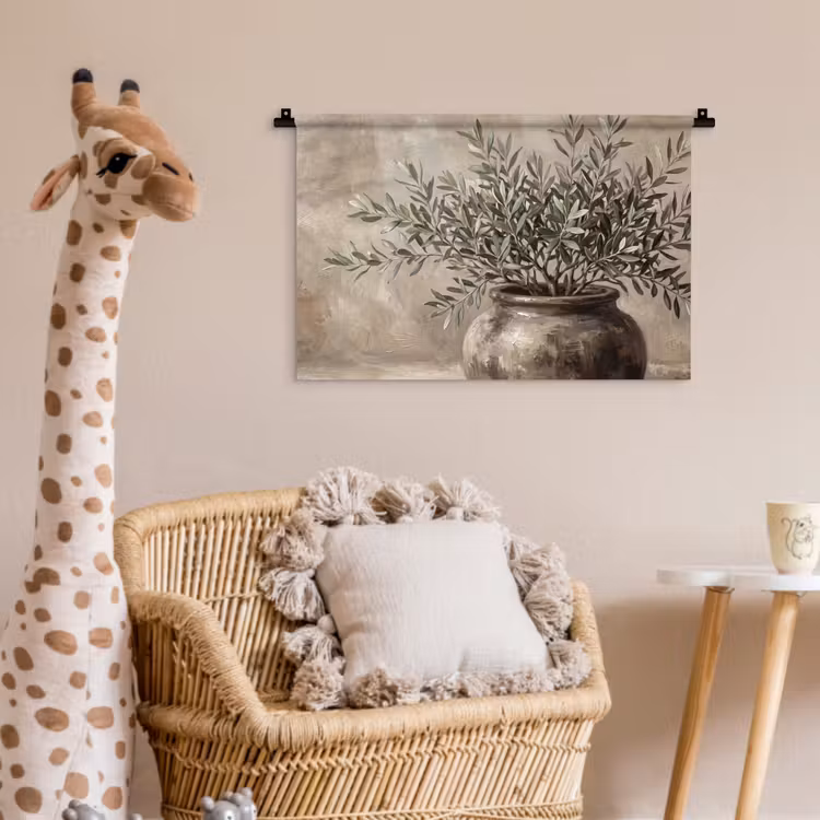 Olijfplant - Aardenpot - Abstract - Beige Wandkleed katoen klein -wsfeer5_kind