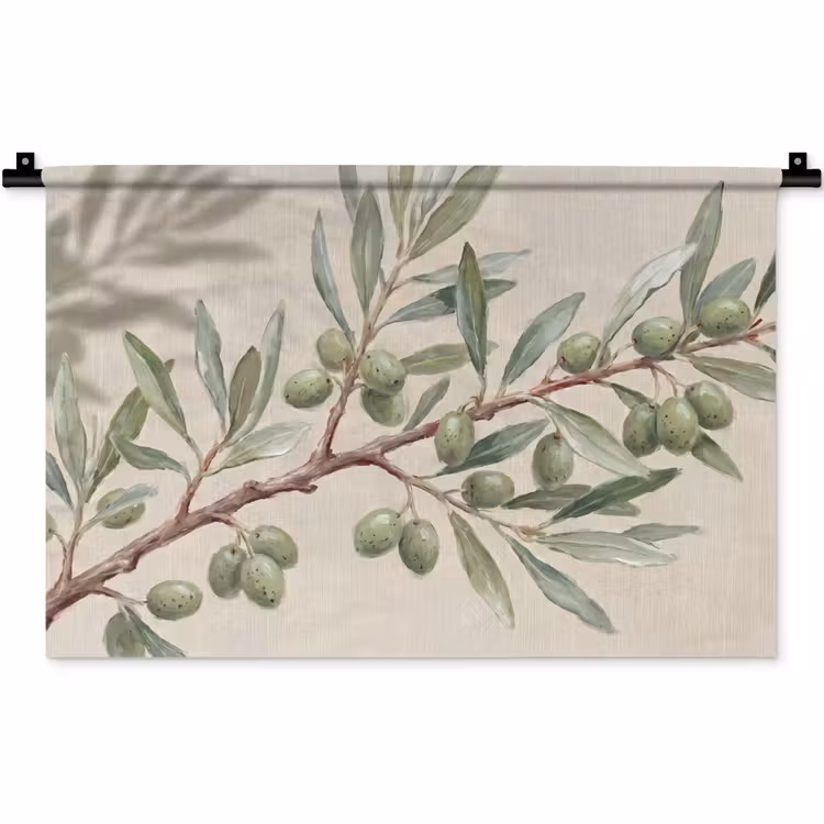 Olijftak - Bladeren - Natuur - Groen - Beige Wandkleed katoen klein -zz3d