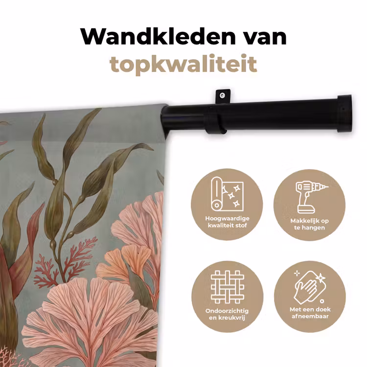 Onderwater - Planten - Vis - Vintage - Groen Wandkleed katoen klein -sfeer2