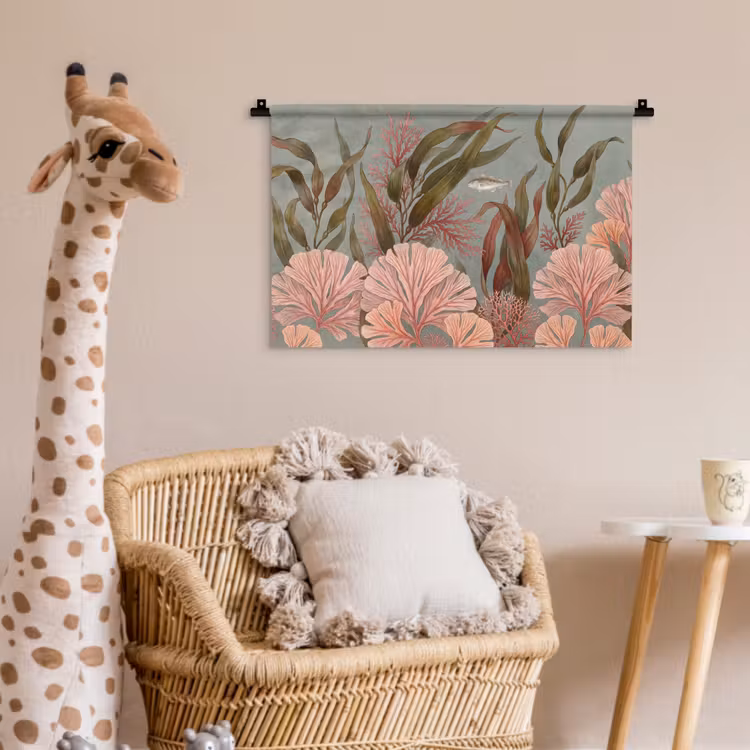 Onderwater - Planten - Vis - Vintage - Groen Wandkleed katoen klein -wsfeer5_kind