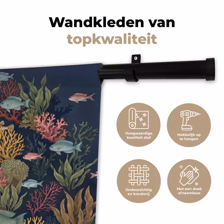 Onderwaterwereld - Vissen - Koraal - Illustratie - Kleurrijk Wandkleed katoen klein -sfeer2