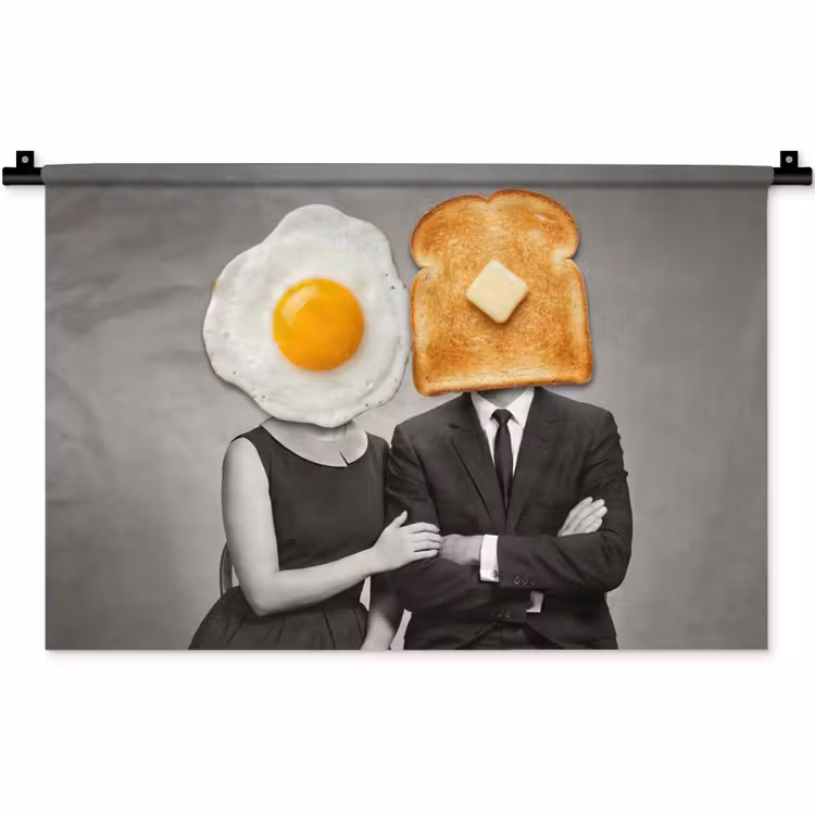 Ontbijt - Koppel - Ei - Brood Wandkleed katoen klein -zz3d