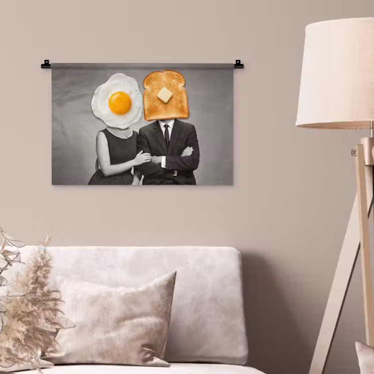 Ontbijt - Koppel - Ei - Brood Wandkleed katoen klein -sfeer4