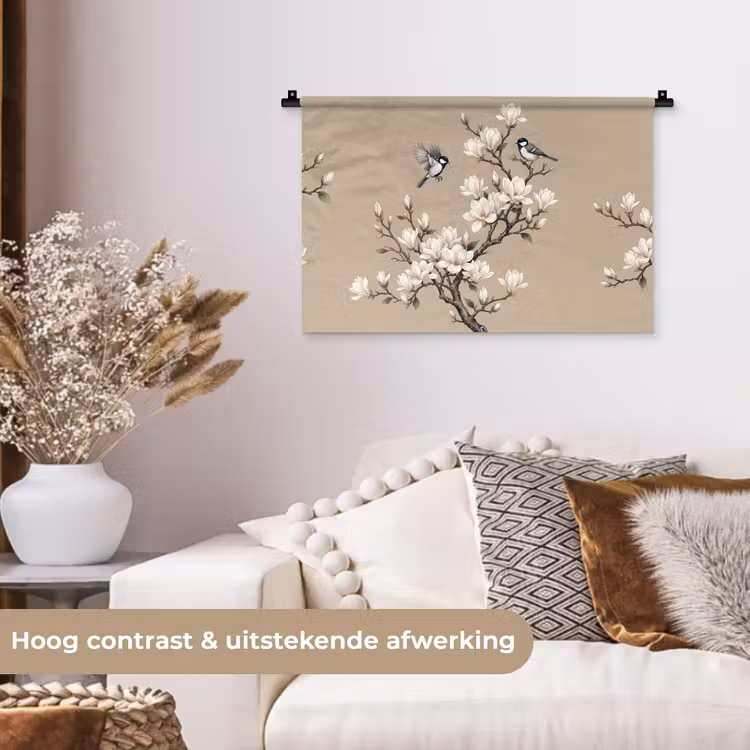 Oosters - Vogels - Beige Wandkleed katoen klein -sfeer1